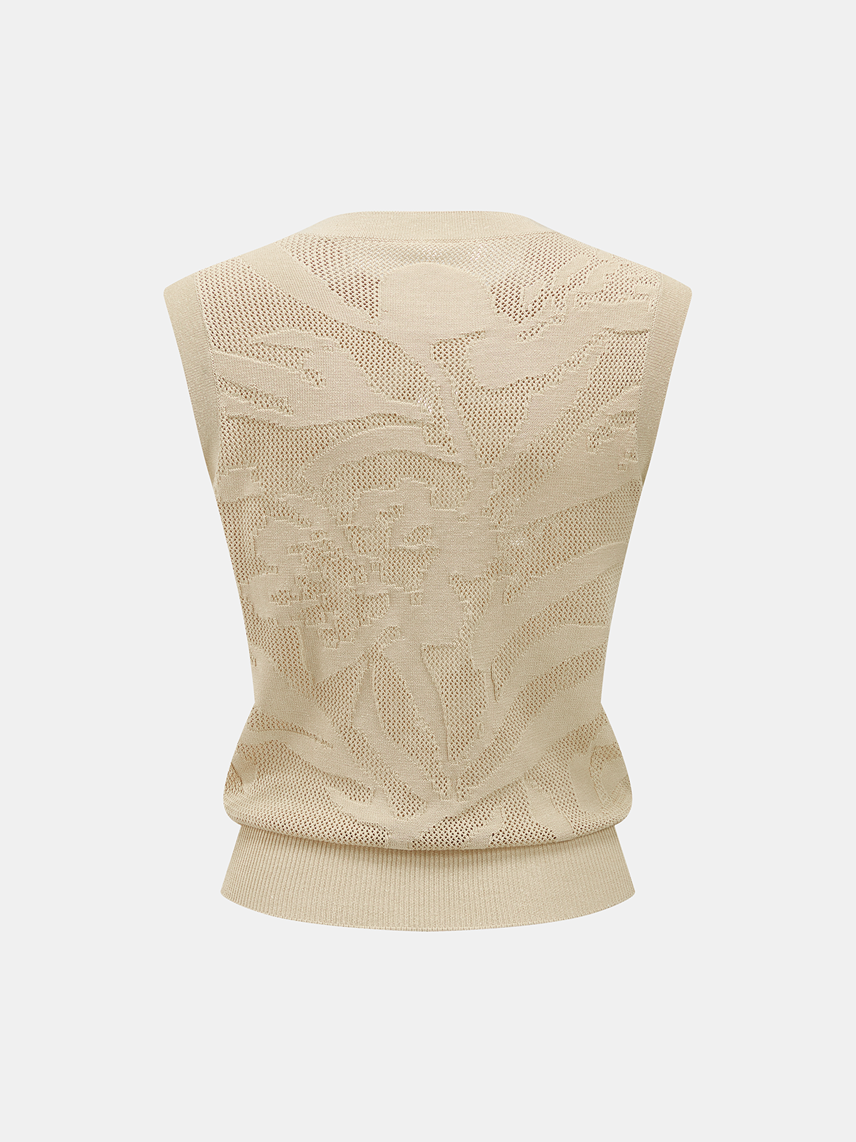 Openwork Jacquard Crew Neck Knit Vest Women's Lightweight Sleeveless Sweater