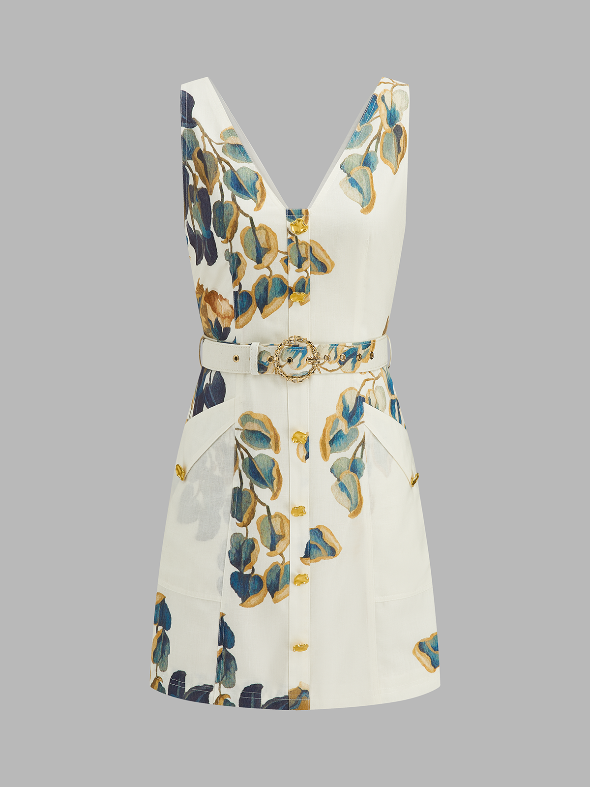 Floral Print Sleeveless Belted Mini Dress for Summer Weddings and Events