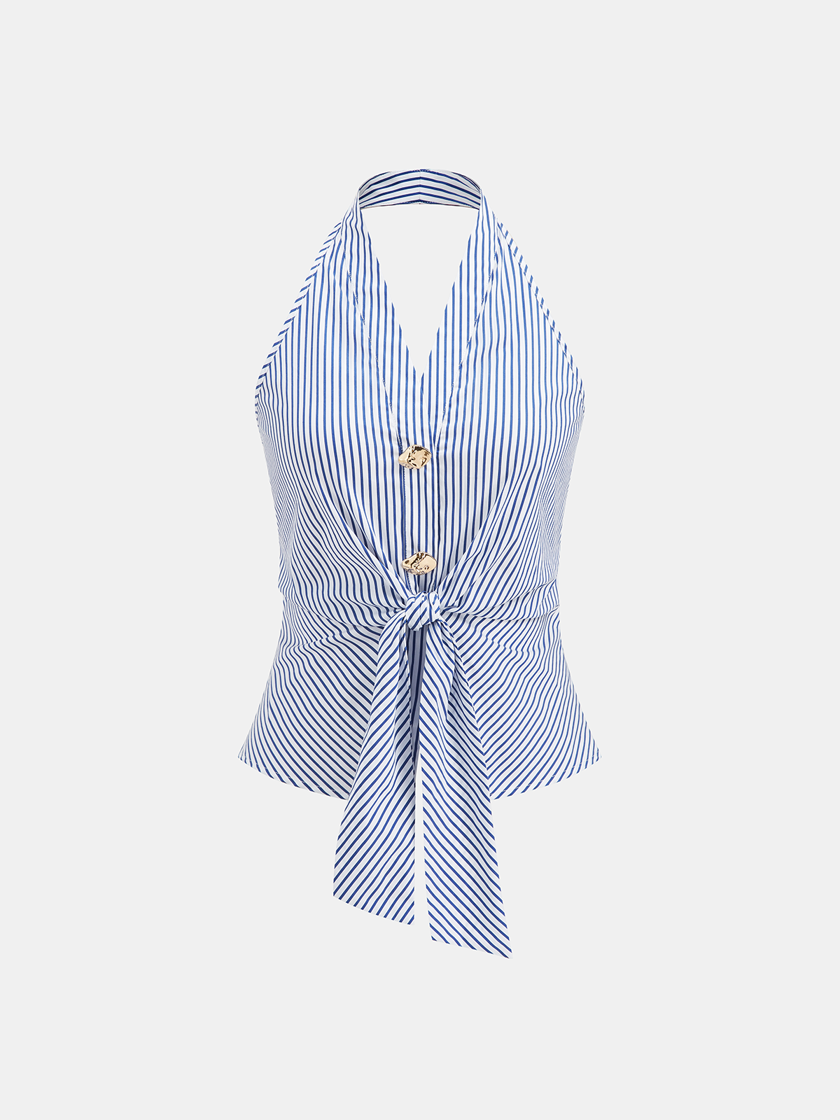 Striped Tie-Front Halter Top with Adjustable Neck Closure