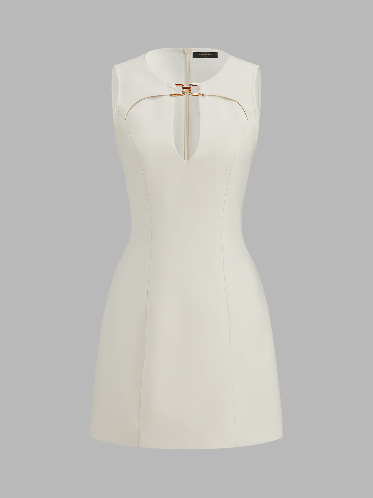 Metal Link Keyhole Neck Sleeveless Mini Dress Elegant Party Cocktail Wear