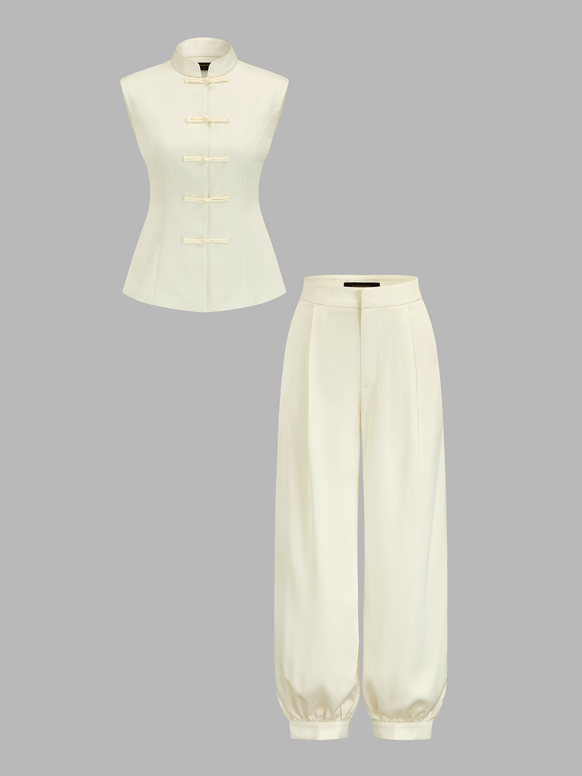Frog Button Vest & Lantern Pants Set Traditional Asian-Inspired Outfit