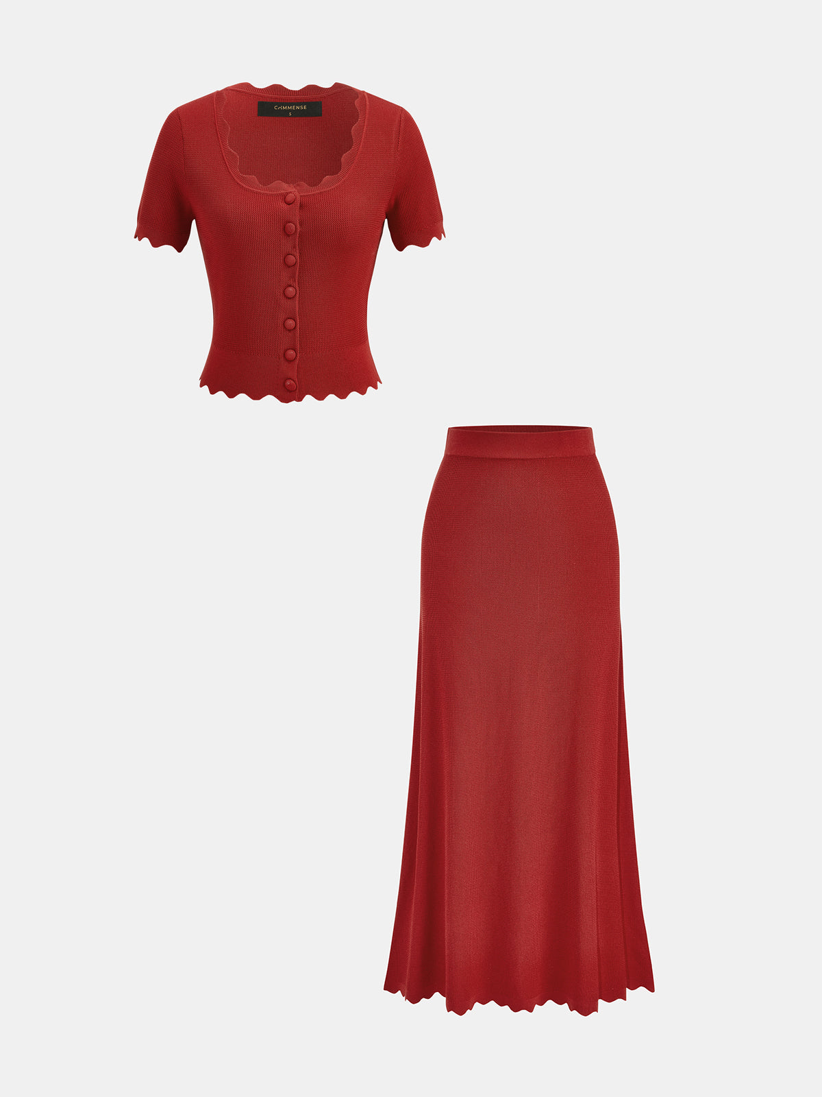 Scallop Trim Knit Two Piece Skirt Set, Women's Fashion Outfit Essentials