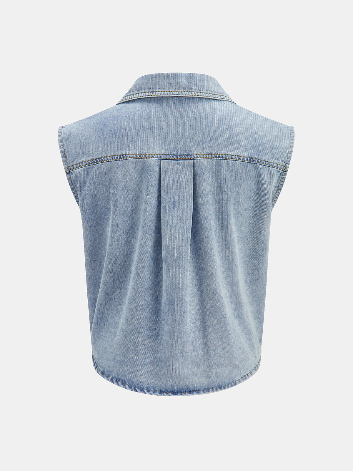 Sleeveless Twisted Collared Denim Shirt Women's Casual Top