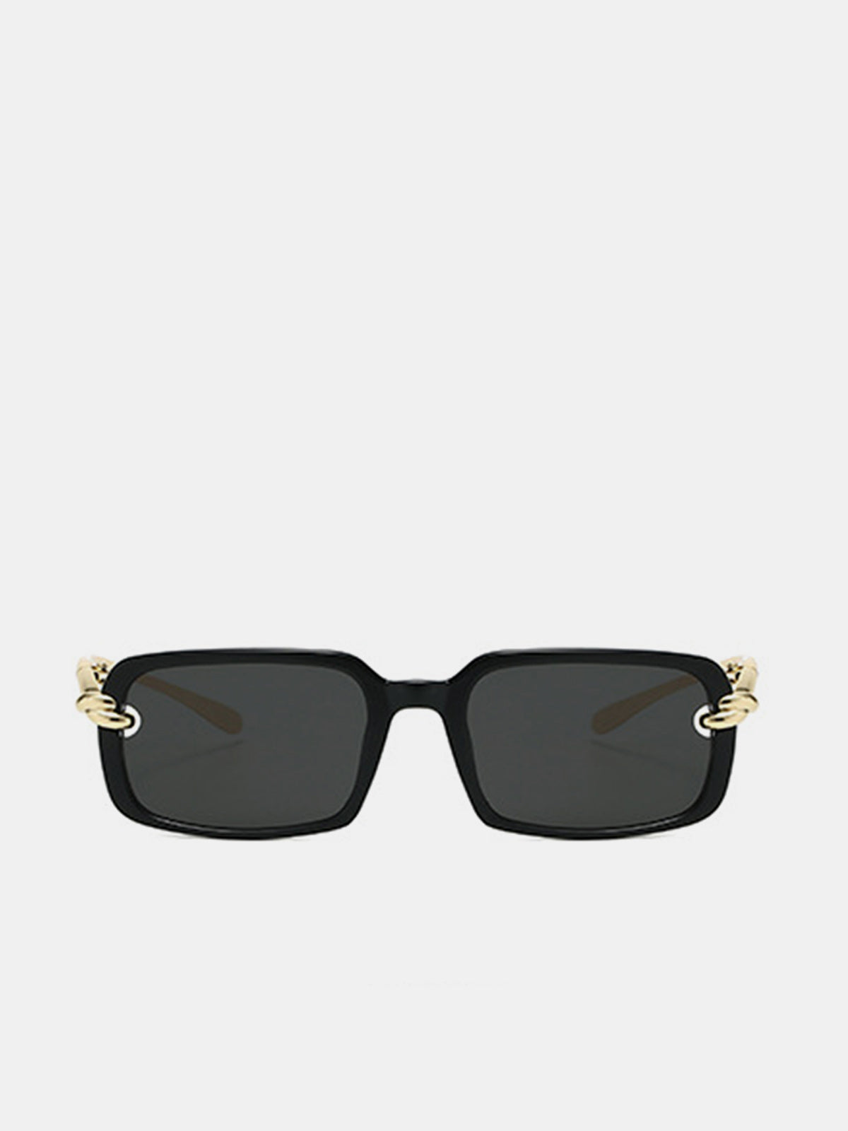 Metal Twist Detail Rectangular Frame Sunglasses with UV Protection