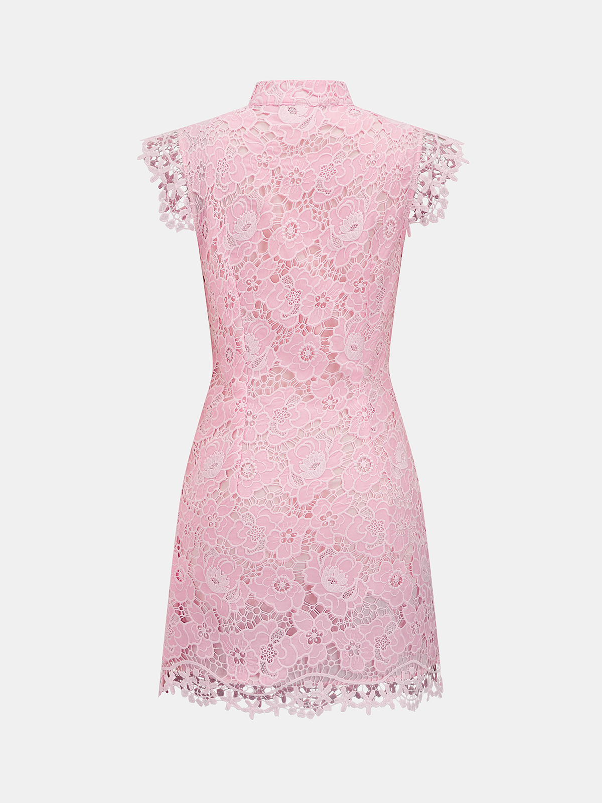 Frog Button Guipure Lace Cheongsam Mini Dress Traditional Embroidered Style