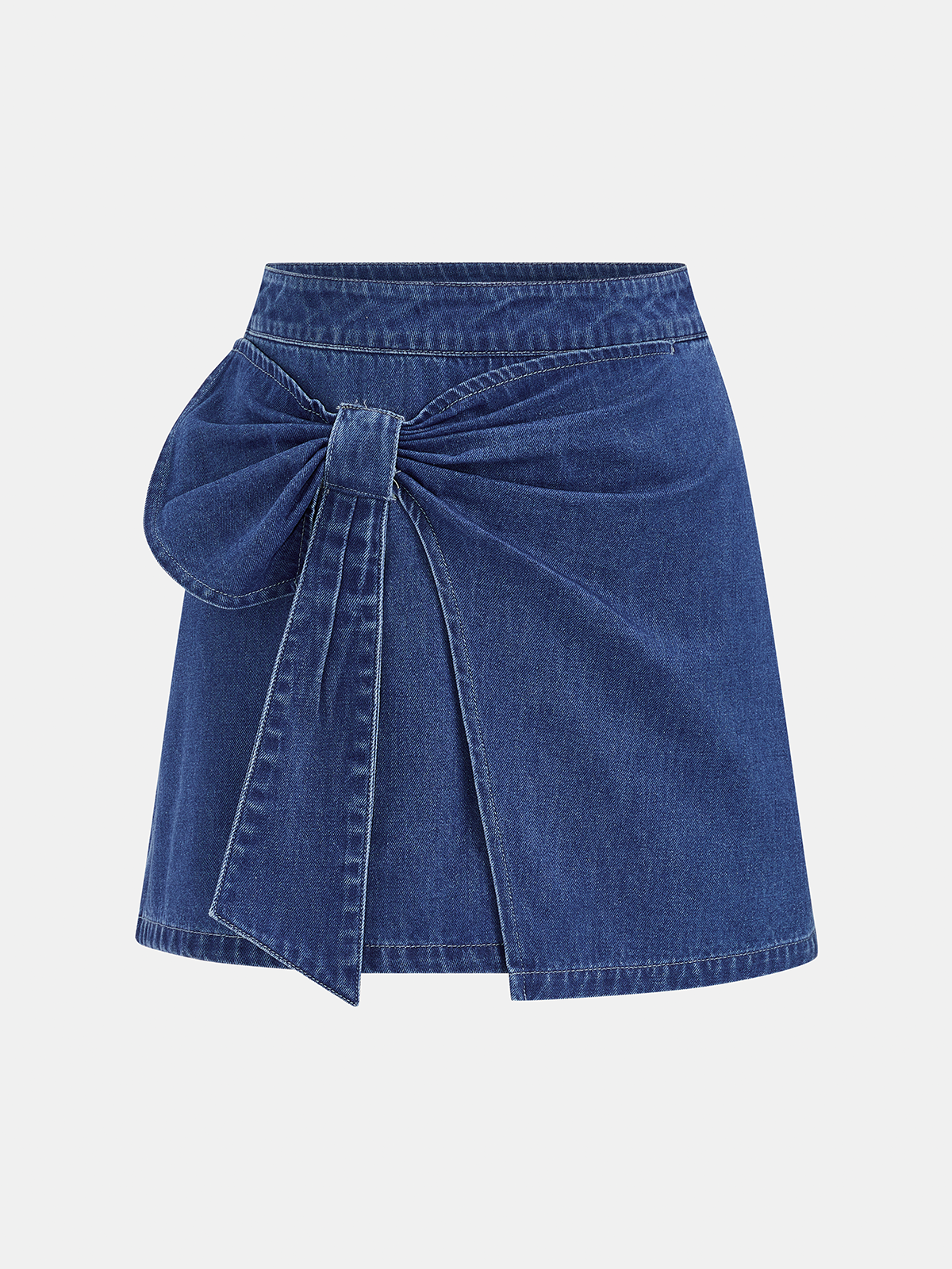 Bow Detail Denim Mini Skirt Trendy High-Waisted Design for Women