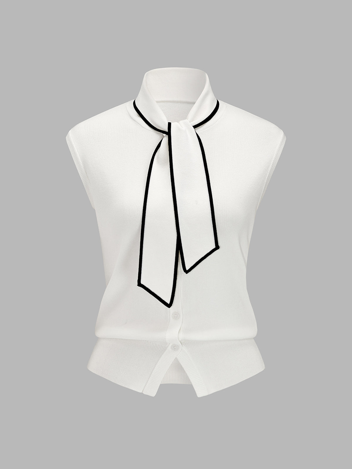 Contrast Trim Tie-Neck Knit Sleeveless Top for Women, Casual Summer Wear