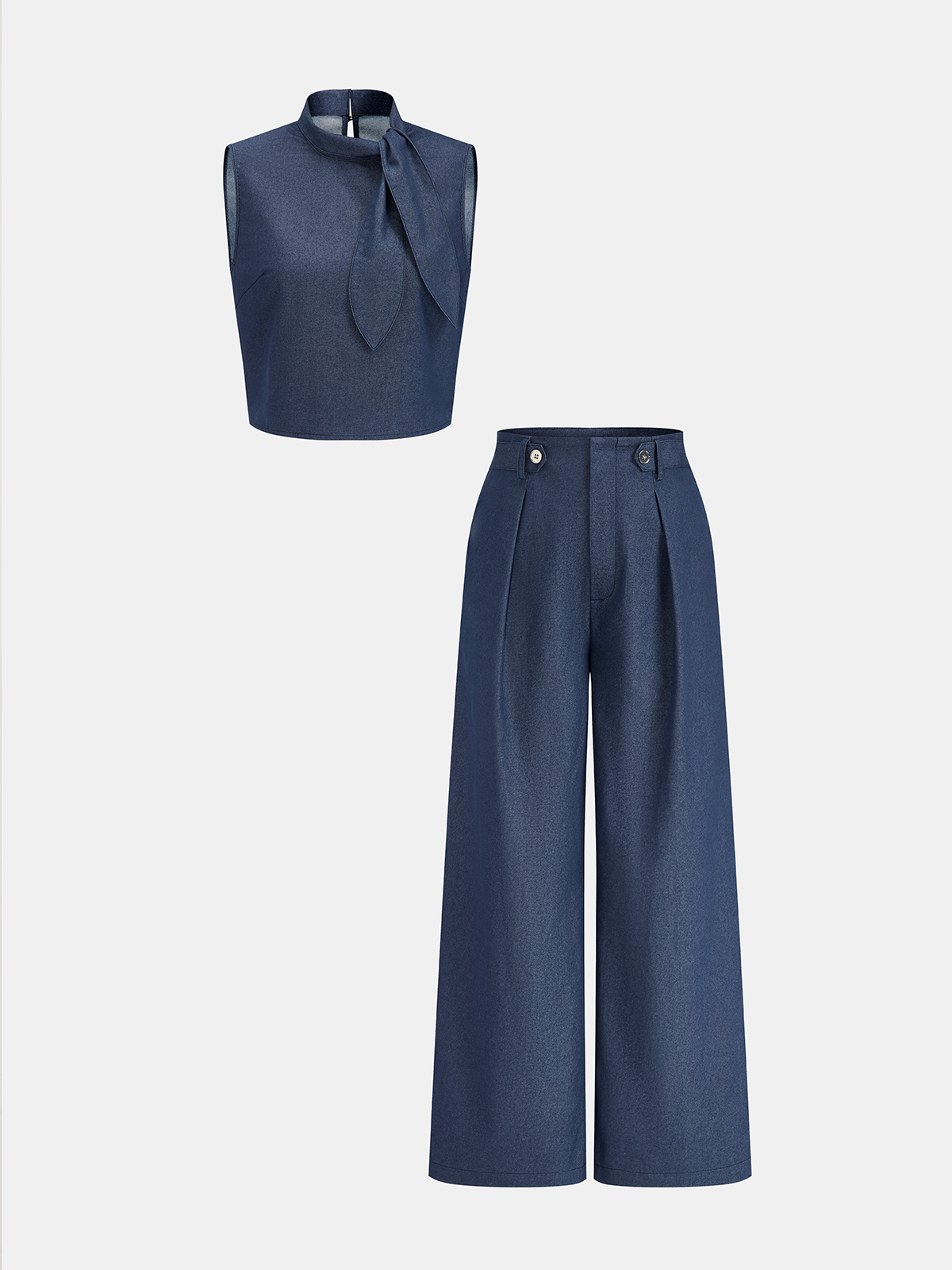 Tie-Neck Sleeveless Blouse & Pants Set for Women, Office Wear