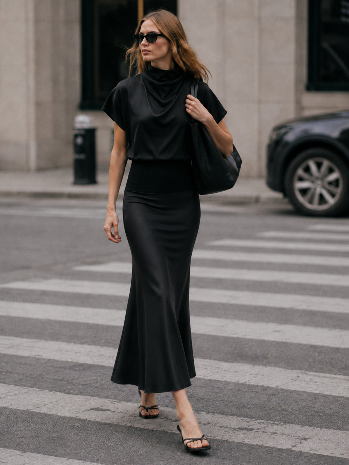 Satin Cowl Neck Blouse & Elegant Mermaid Skirt Evening Set