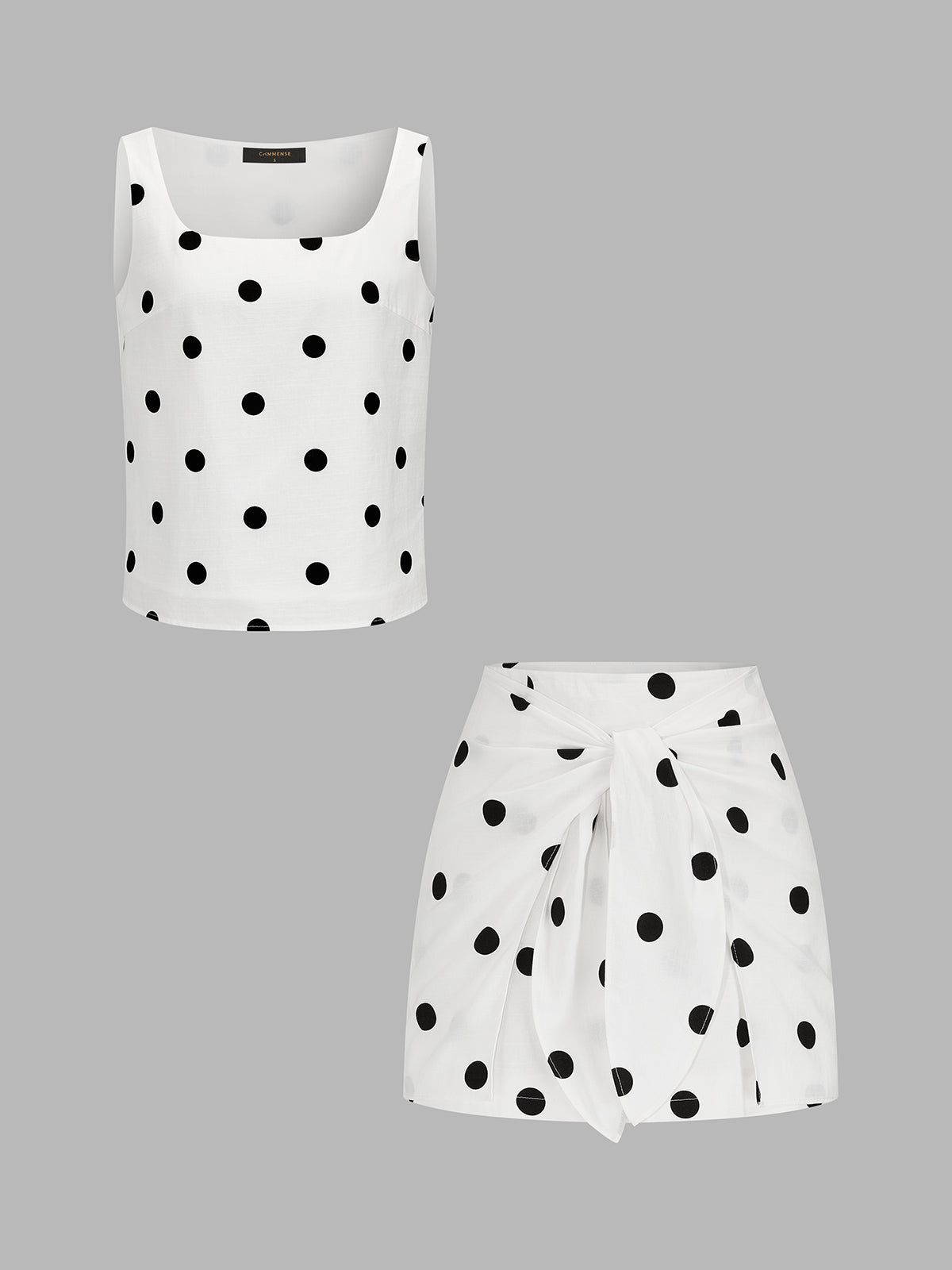 Square Neck Polka Dot Top & Mini Skirt Set with Ruffled Detailing