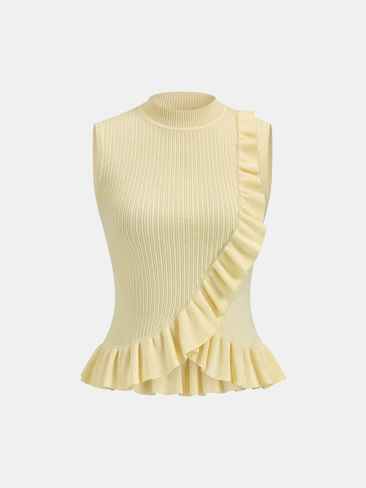 Ribbed High Neck Ruffle Sleeveless Top - Women's Casual Fashion Essential
