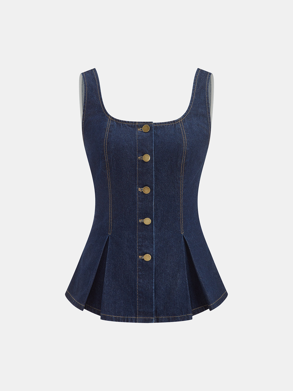 Square Neck Metal Button Peplum Denim Top for Women Stylish Casual Wear