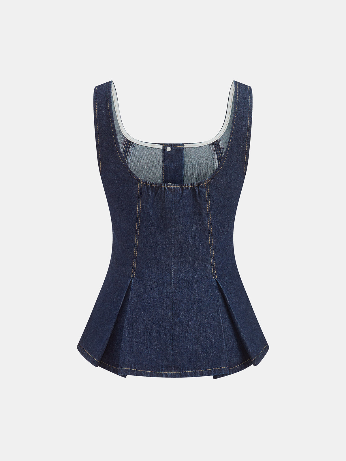 Square Neck Metal Button Peplum Denim Top for Women Stylish Casual Wear