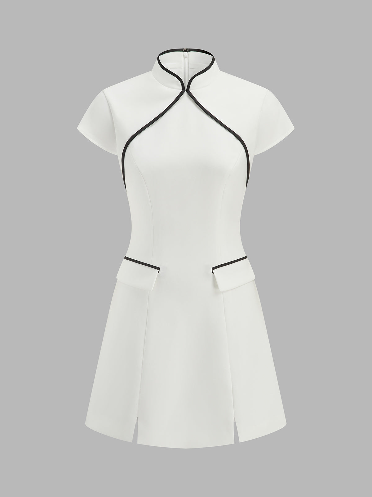 Mandarin Collar Contrast Piping Mini Dress for Women Casual Party Wear
