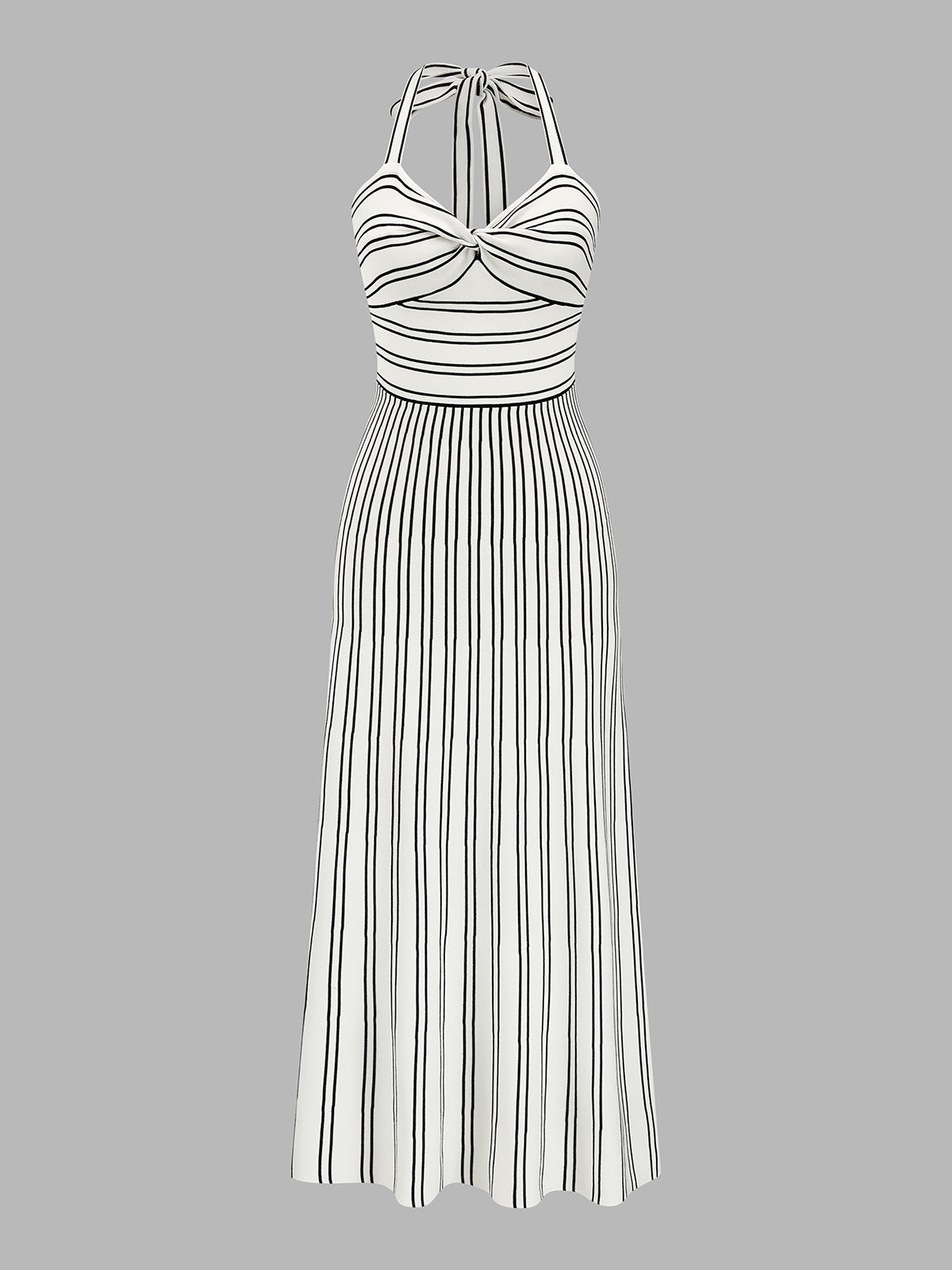 Striped Halter Knit Midi Dress for Summer Casual Wear