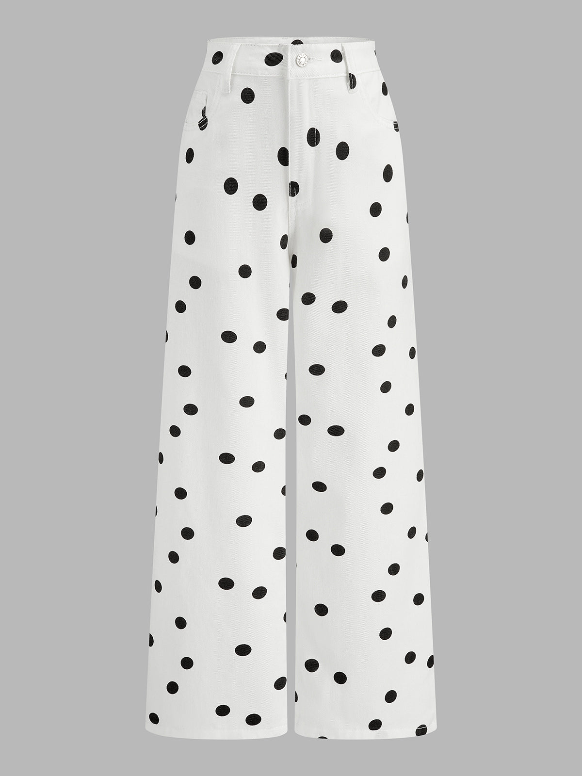 Polka Dot Wide Leg Denim Pants Trendy Casual Fit