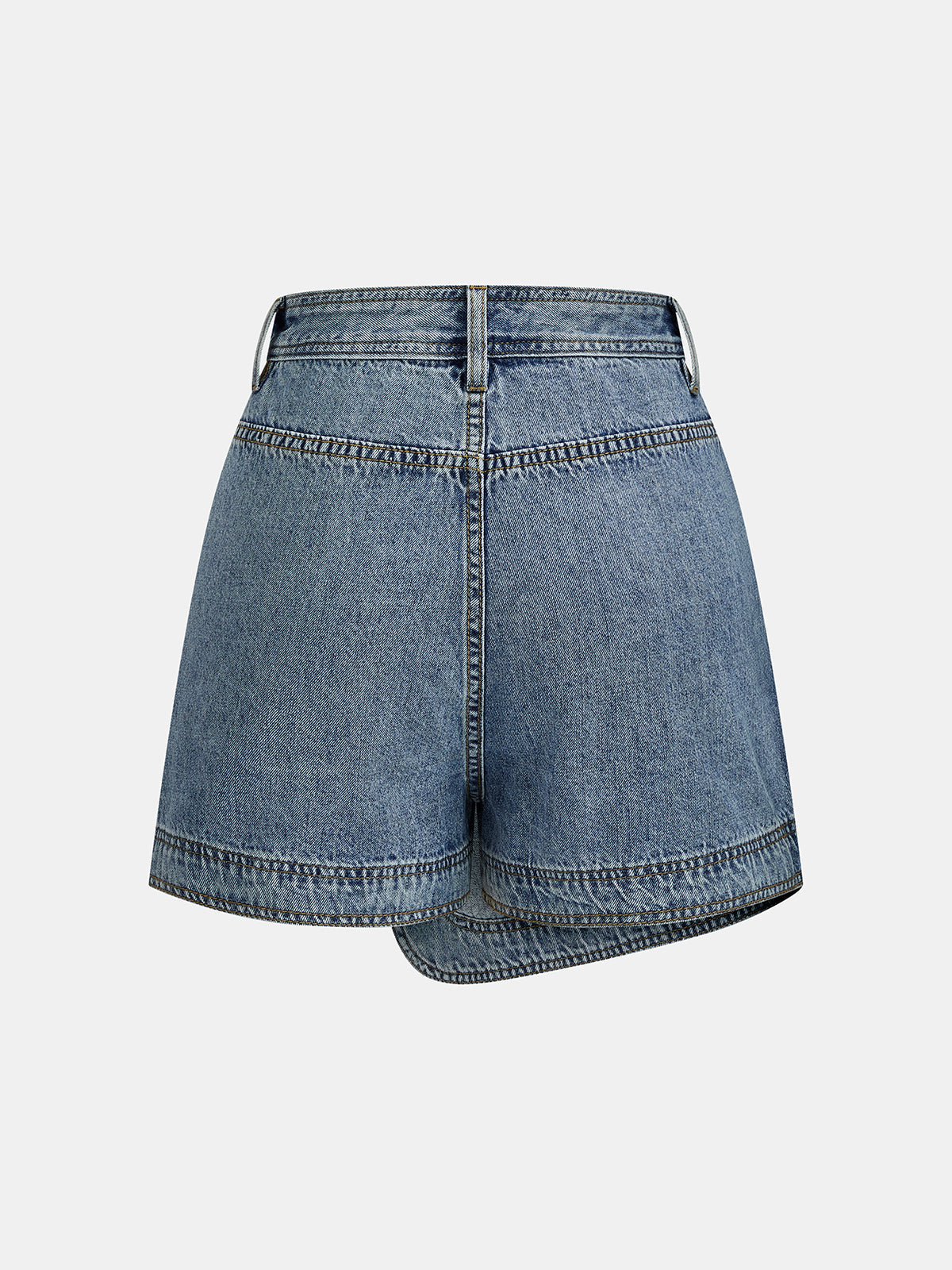 Wrap Front Asymmetrical Denim Skort with Adjustable Waistband