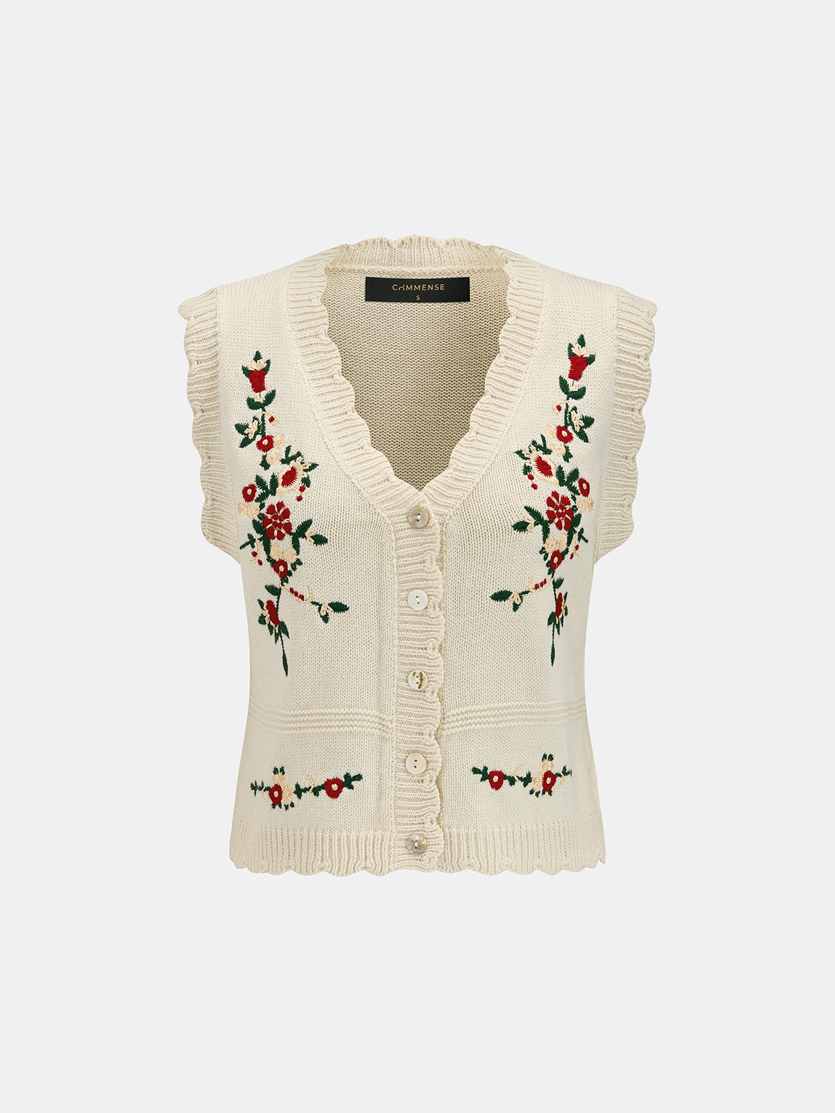 Floral Embroidered Knit Vest for Women Casual Layering