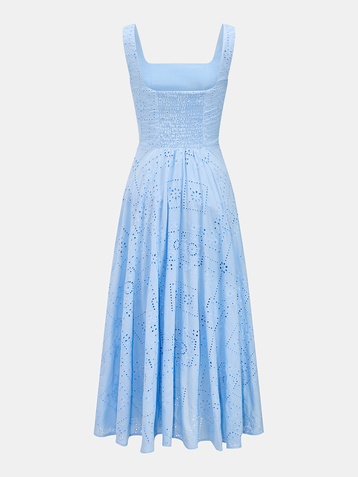 Square Neck Cotton Eyelet Embroidery Maxi Dress for Summer Weddings