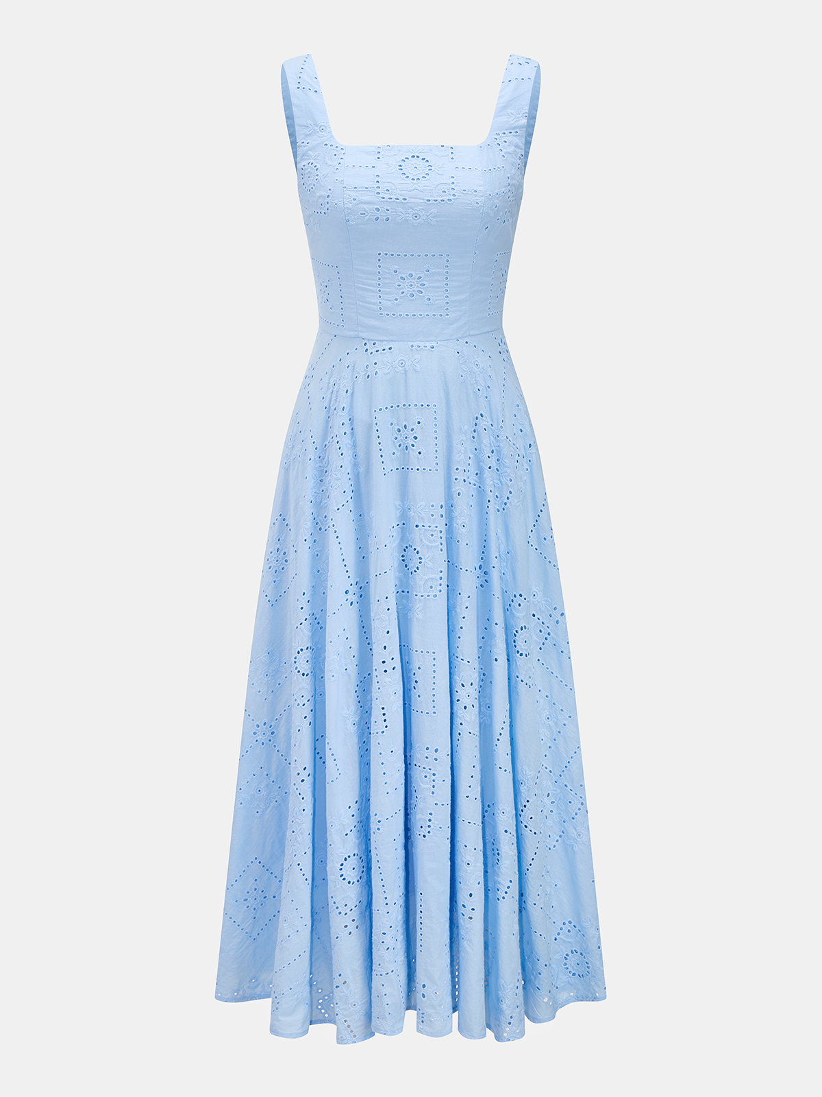 Square Neck Cotton Eyelet Embroidery Maxi Dress for Summer Weddings