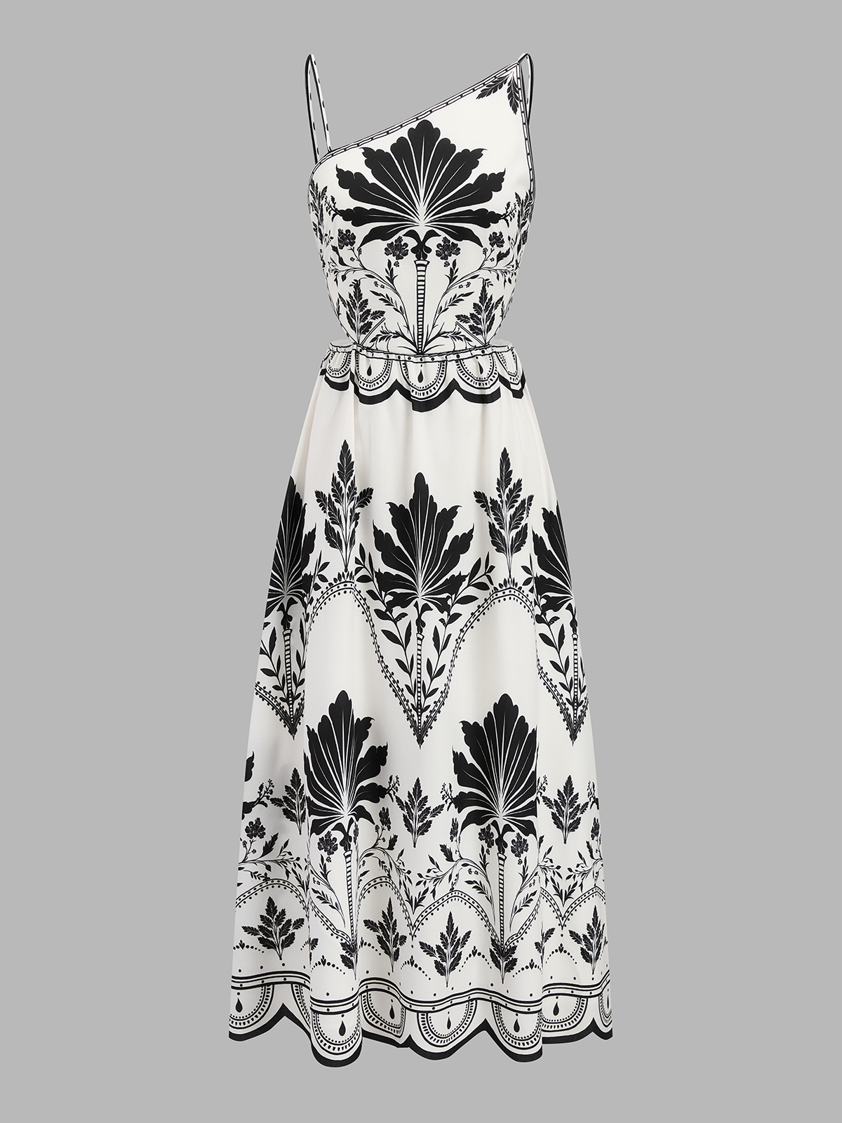 Leaf Print Cutout Asymmetrical Cami Maxi Dress for Summer Beachwear
