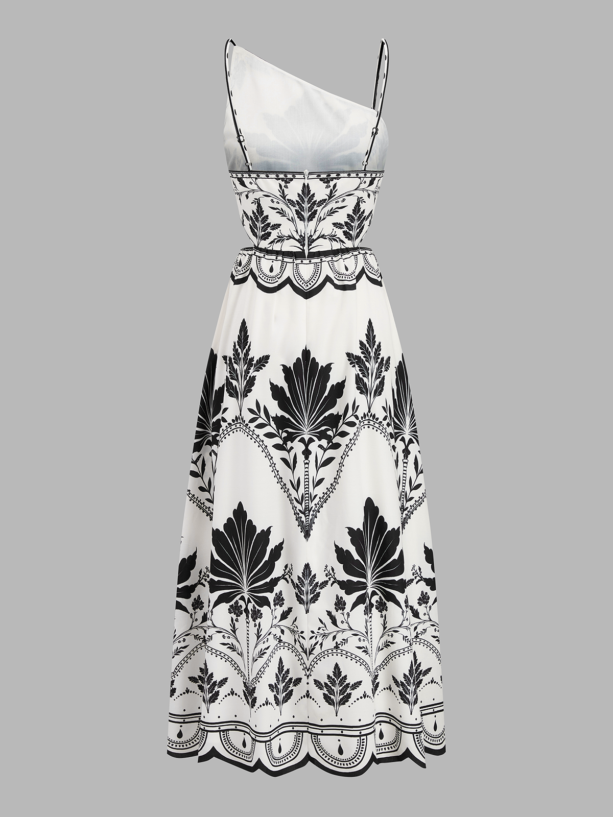 Leaf Print Cutout Asymmetrical Cami Maxi Dress for Summer Beachwear
