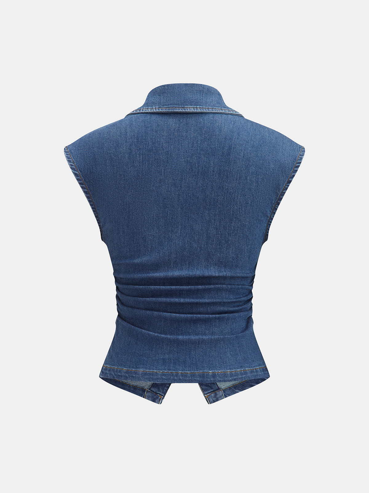 Ruched Collared Button Denim Tank Top for Women Casual Summer