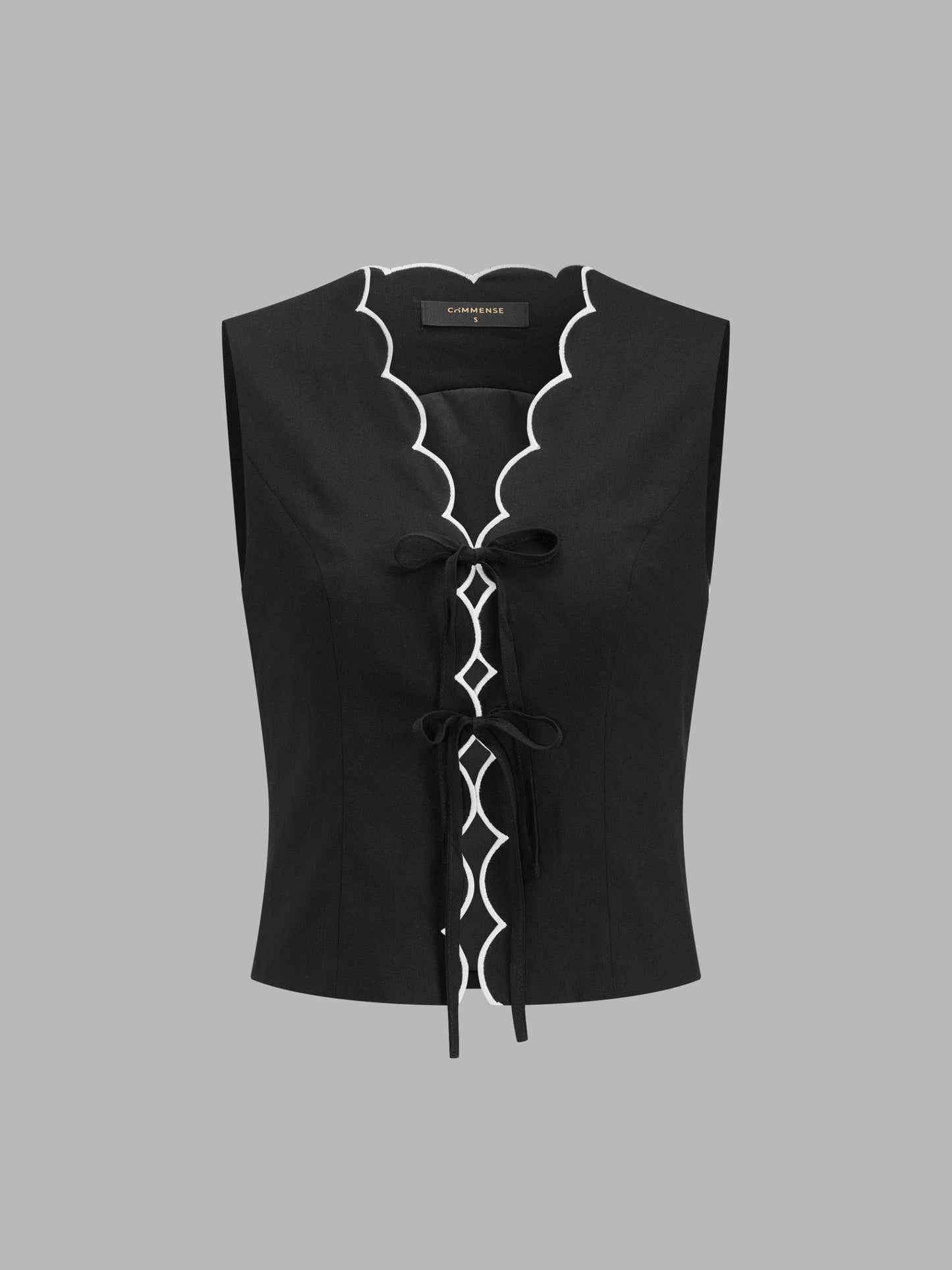 Tie-Front Scallop Trim Top & Shorts Set with Elastic Waistband
