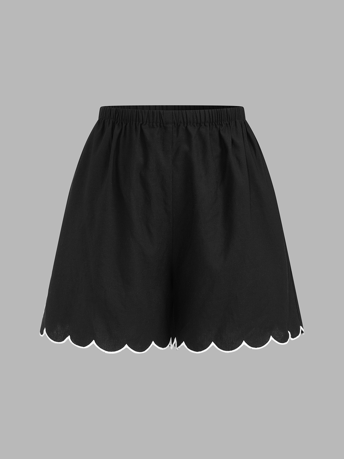 Tie-Front Scallop Trim Top & Shorts Set with Elastic Waistband