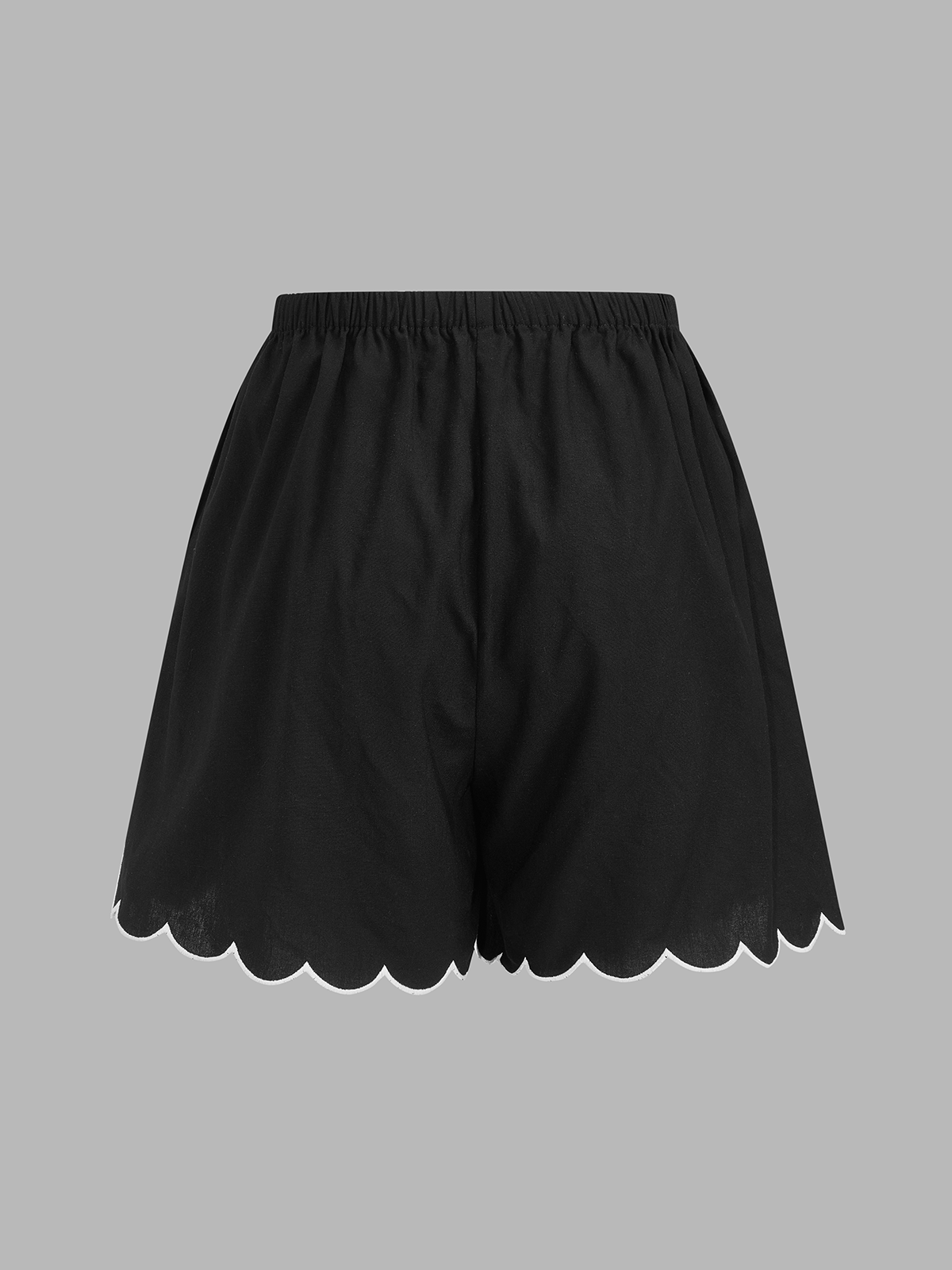 Tie-Front Scallop Trim Top & Shorts Set with Elastic Waistband