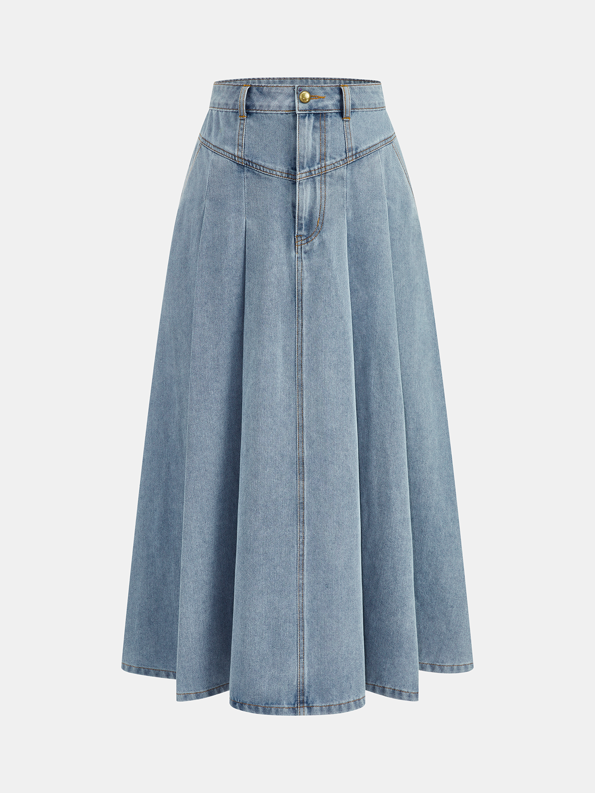 Denim Crop Vest & Pleated Midi Skirt Set for Casual Outfits