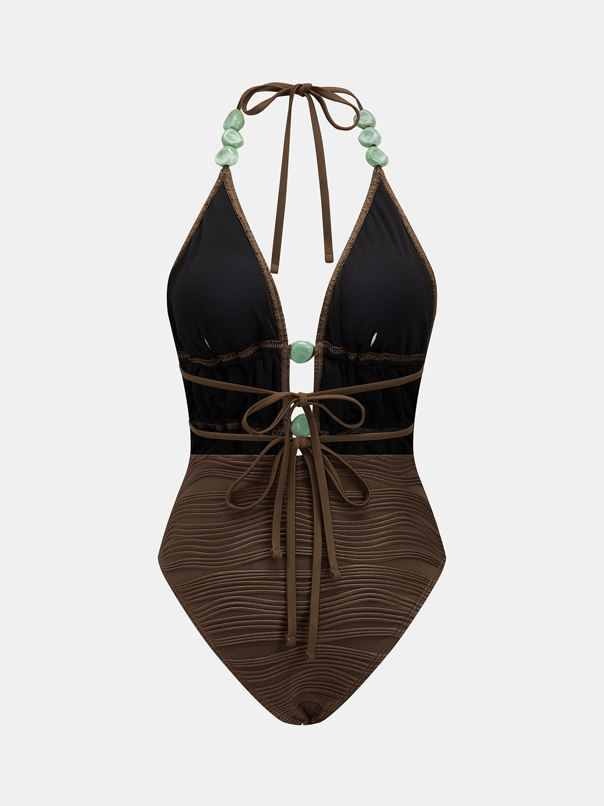 Beaded Textured One Piece Swimsuit & Sarong Set - Stylish Women's Beachwear Essentials
