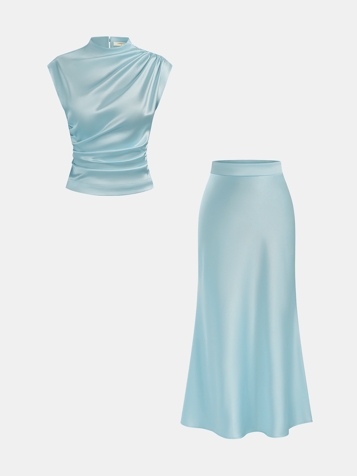 Satin Ruched Top & Midi Skirt Set for Elegant Evening Wear