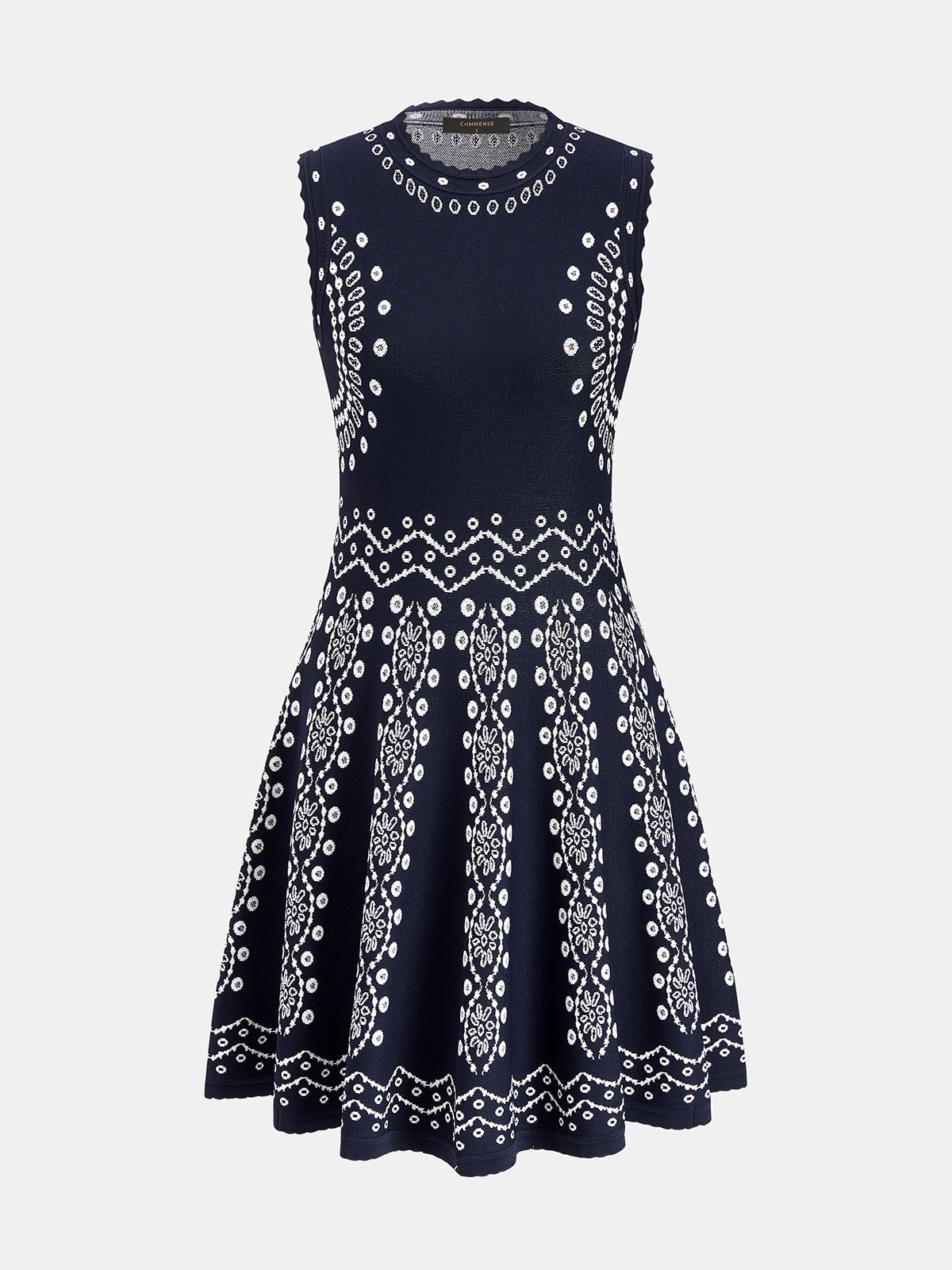 Scallop Trim Ethnic Pattern Knit Mini Dress - Boho Style Comfort Fit