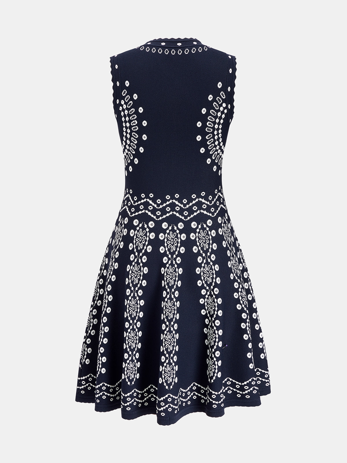 Scallop Trim Ethnic Pattern Knit Mini Dress - Boho Style Comfort Fit