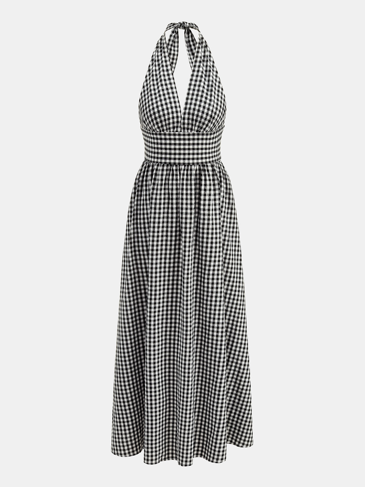 Gingham Deep V Halter Cotton Midi Dress for Women Spring Summer