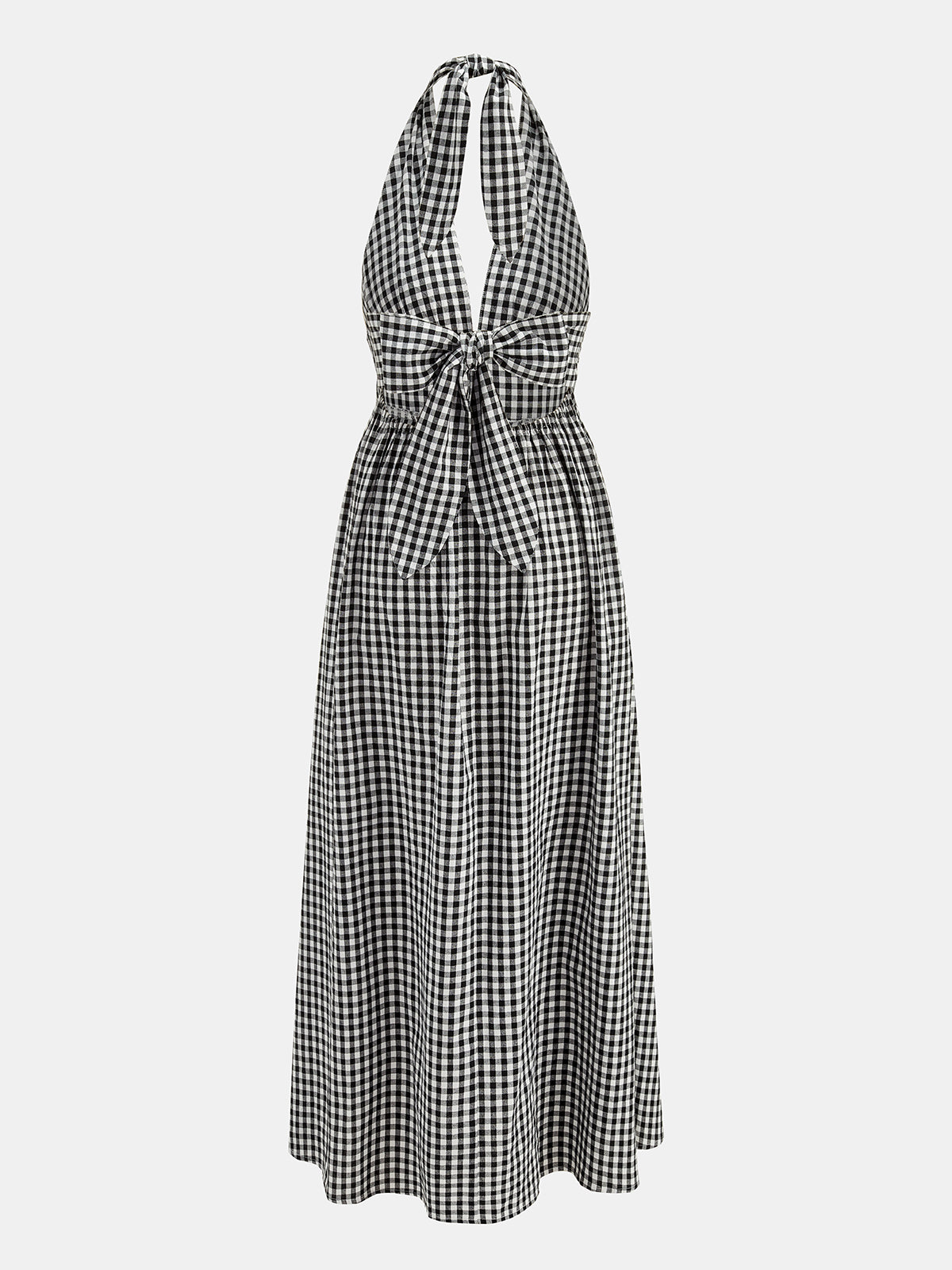 Gingham Deep V Halter Cotton Midi Dress for Women Spring Summer