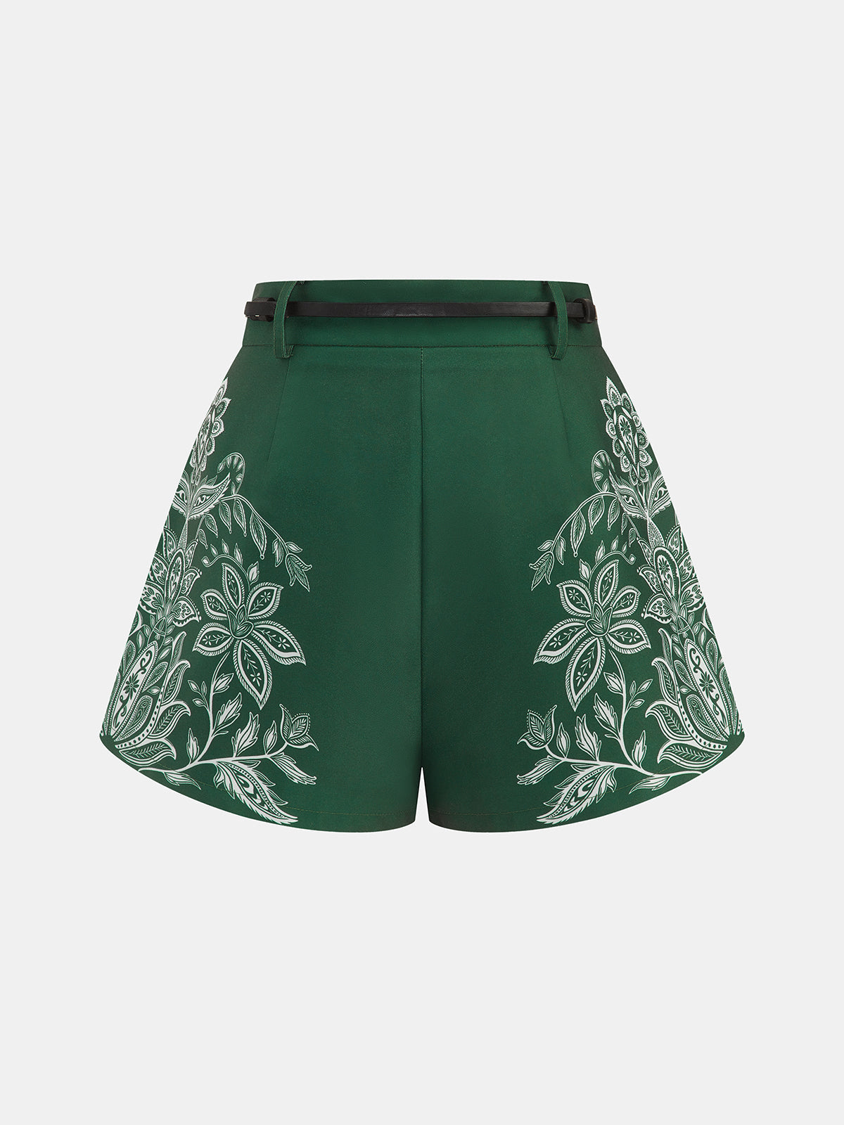 Paisley Print Pleated Belted High-Waist Summer Shorts Women