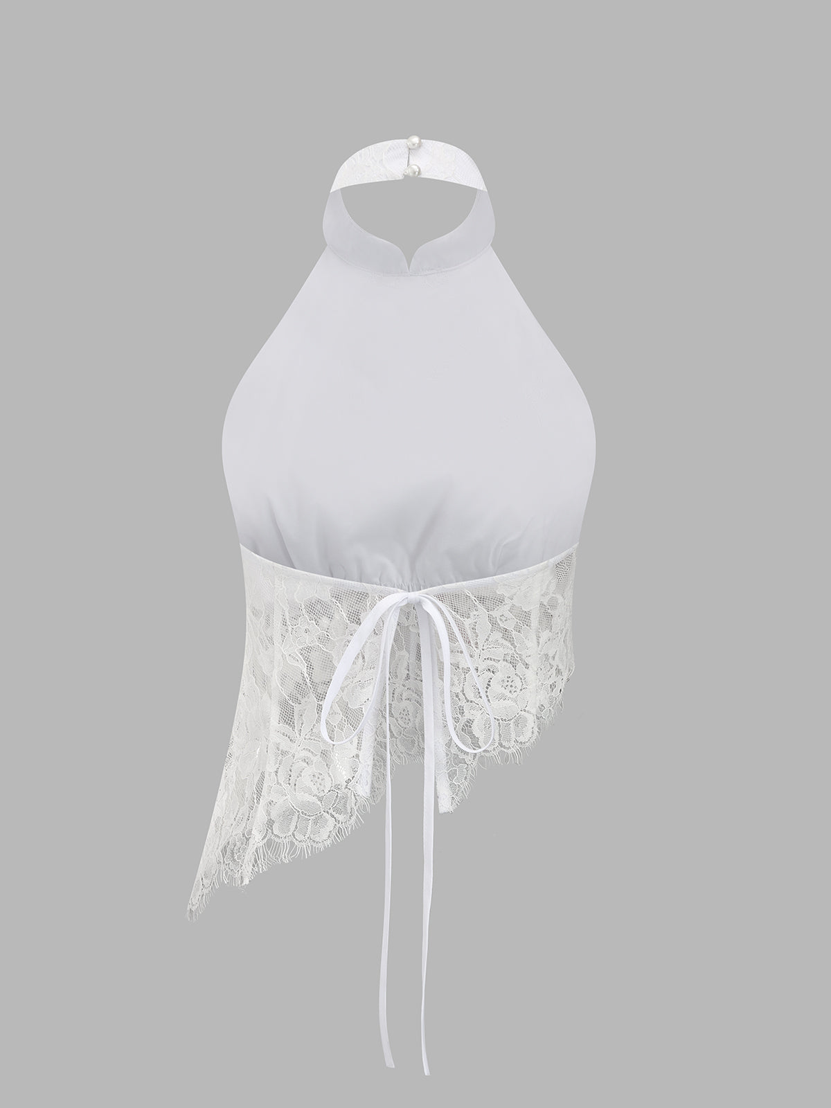 Frog Button Halter Lace Asymmetric Women's Top & Stylish Pants Set