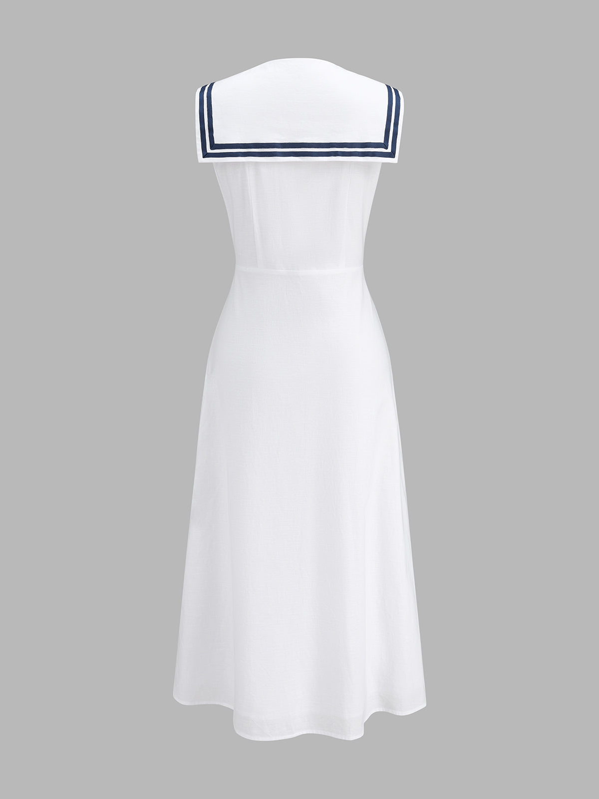 Sleeveless Sailor Collar Cotton Linen Midi Dress for Women Casual Summer