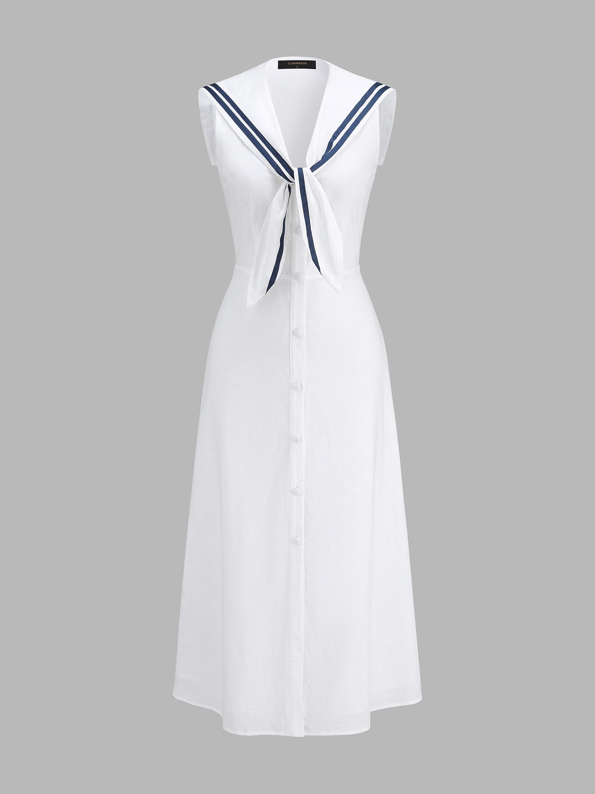 Sleeveless Sailor Collar Cotton Linen Midi Dress for Women Casual Summer
