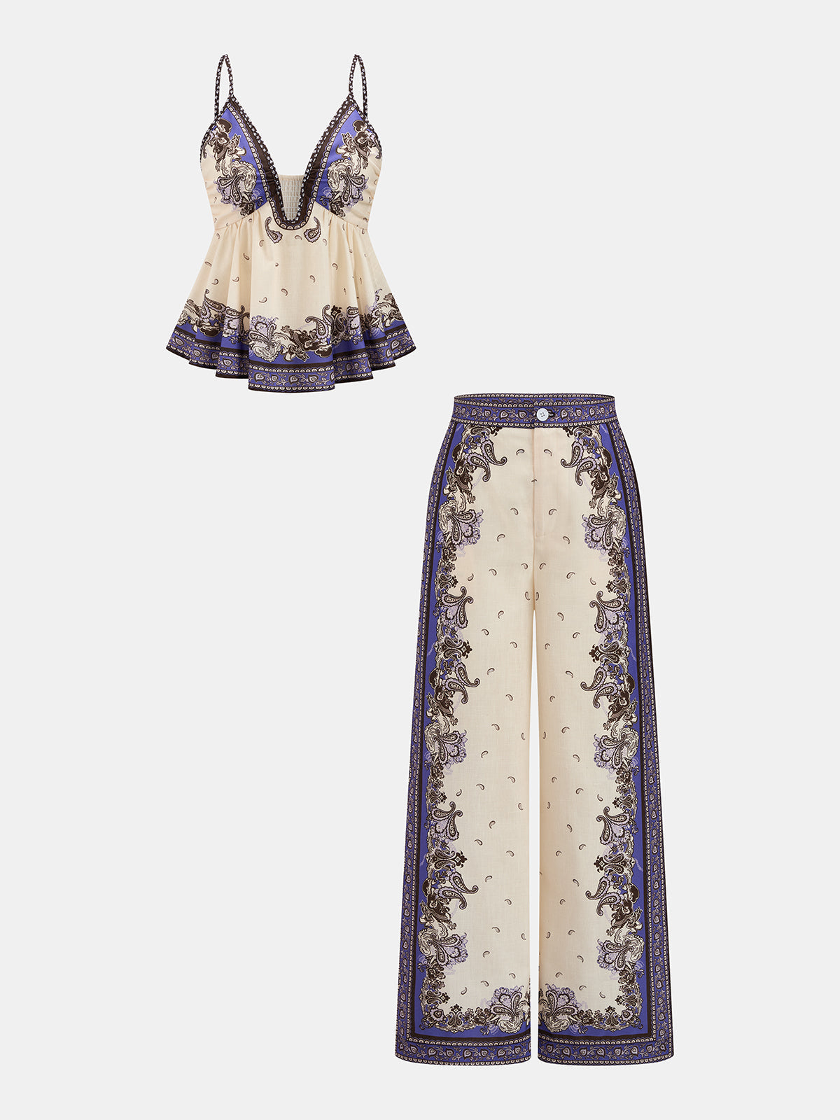 Paisley Print Cami Top & Wide Leg Pants Set for Women