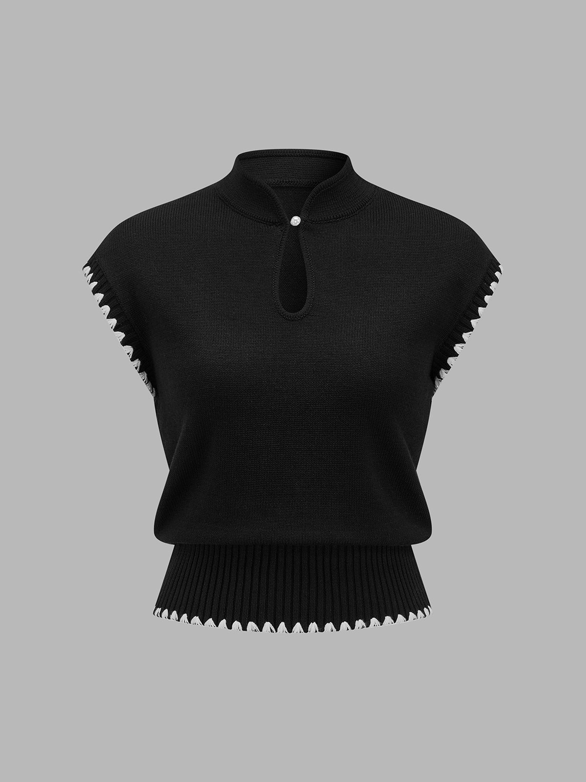 Scallop Trim Keyhole Knit Top - Stylish Comfort Fit Pullover