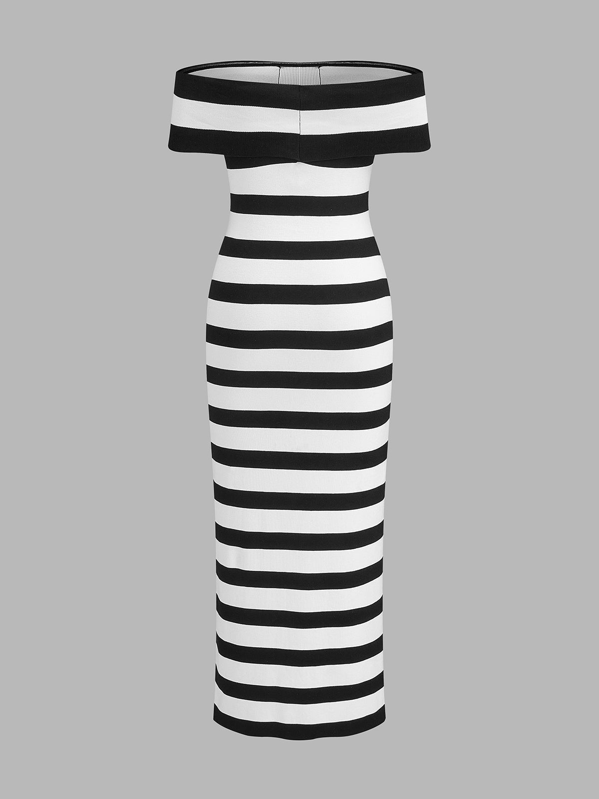 Striped Off Shoulder Knit Midi Dress with Belted Waist