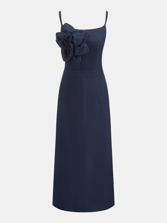 3D Floral Cami Midi Dress with Adjustable Straps