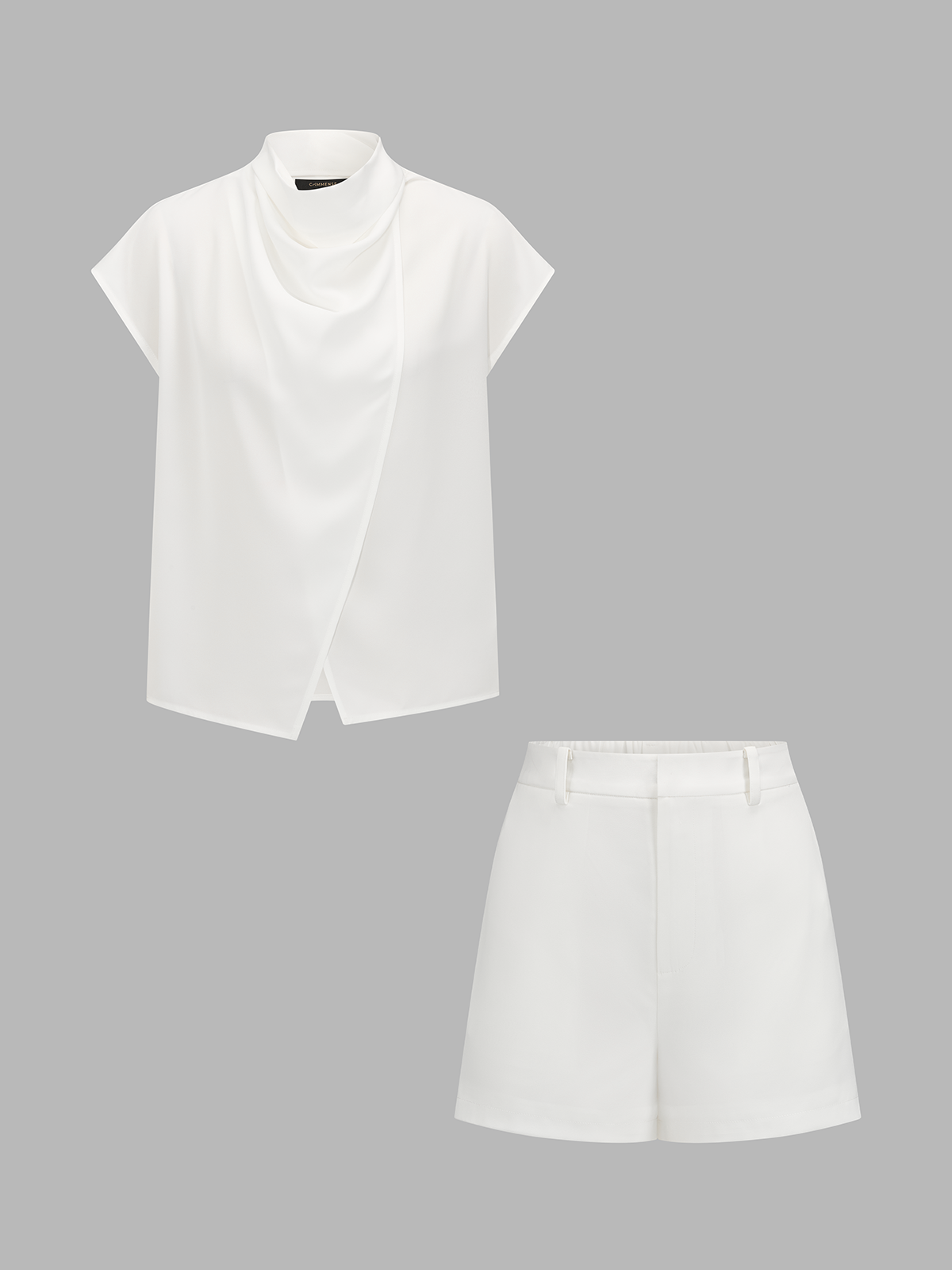 Draped Wrap Front Blouse & Shorts Set for Women Casual Wear