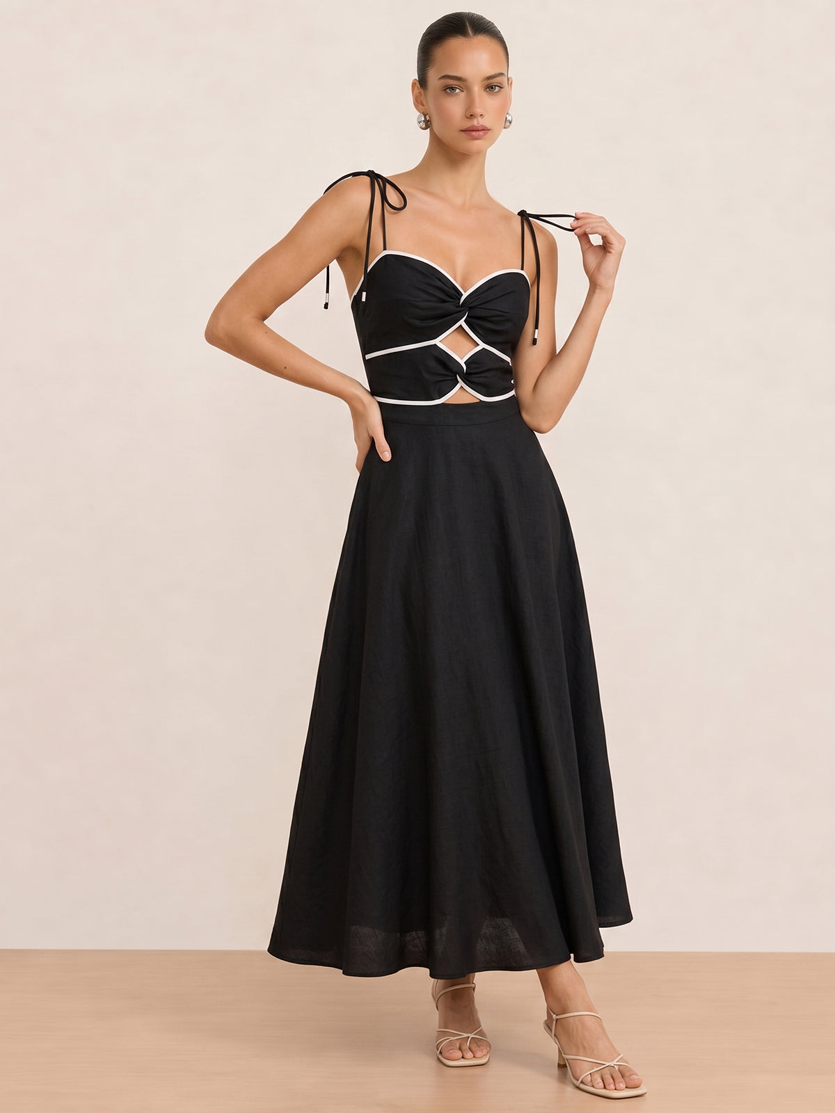 Cutout Tie Strap Maxi Dress with Side Slit Detail