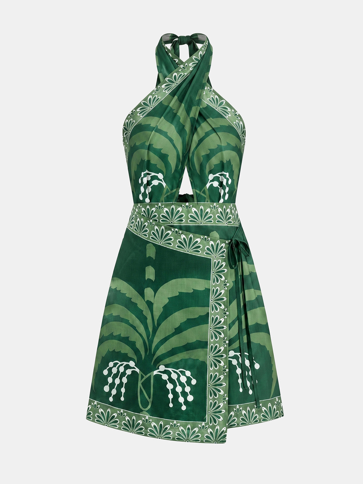 Tropical Print Halter Wrap Mini Dress for Women Summer Beachwear