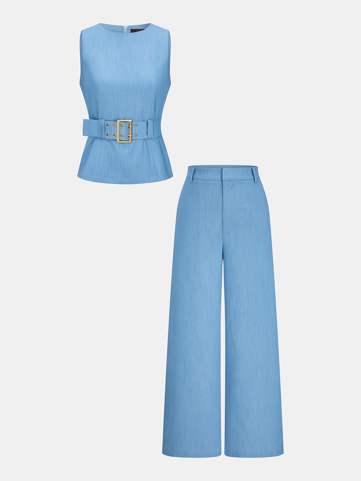 Belted Sleeveless Top & Wide Leg Pants Set for Women Comfort Fit