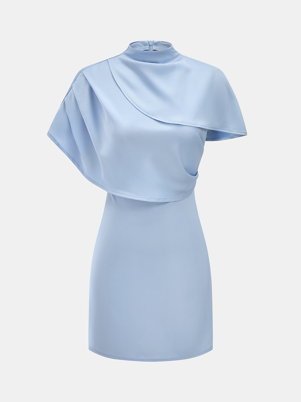 High Neck Satin Cape Sleeve Mini Dress for Evening Events